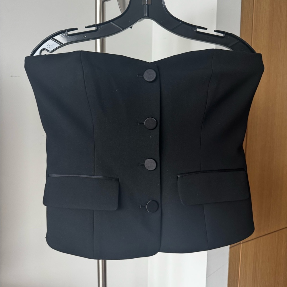 Veronica Beard Black Strapless Buttoned Top size 6